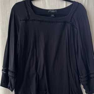 Grace Black 3/4 Sleeve Tie Front Blouse